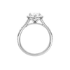 A profile view of the Marquise cut diamond engagement ring in 14k white gold with a channel band and solitaire setting