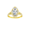 A front view of the Marquise cut diamond engagement ring in 14k yellow gold with a channel band and solitaire setting
