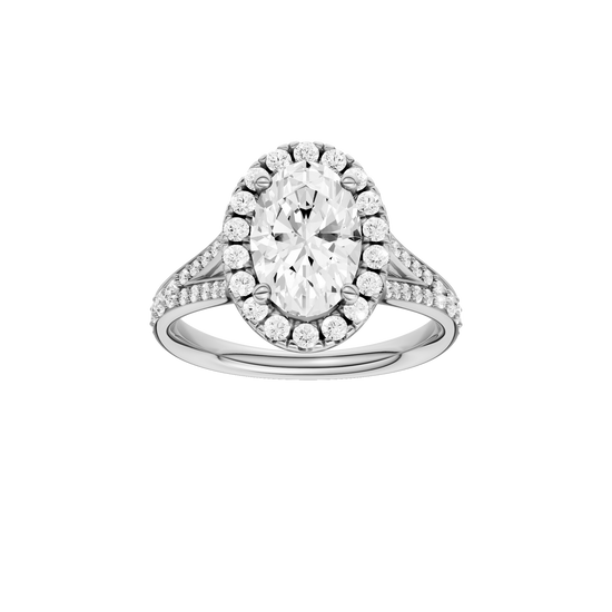 A front view of the Round cut diamond engagement ring in platinum with a plain band and solitaire setting
