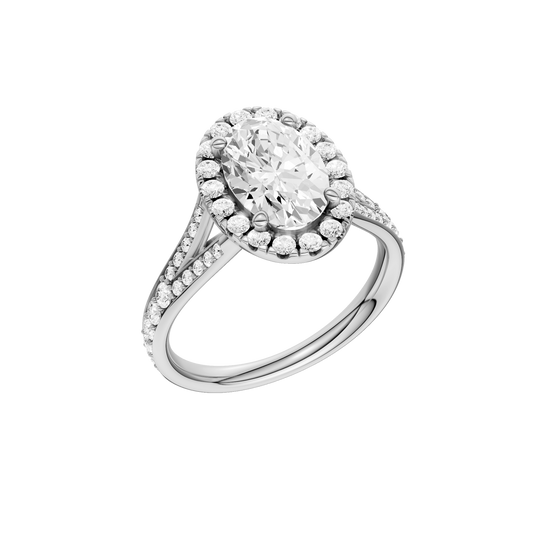 A three-quarter view of the Round cut diamond engagement ring in platinum with a plain band and solitaire setting