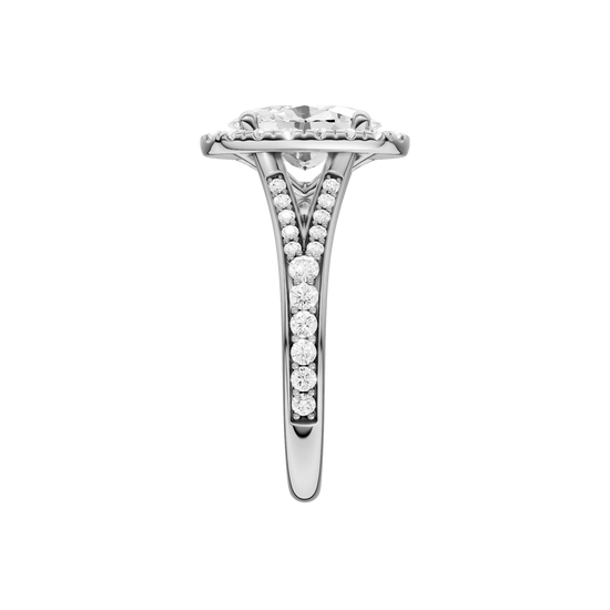 A side view of the Round cut diamond engagement ring in 14k white gold with a plain band and solitaire setting