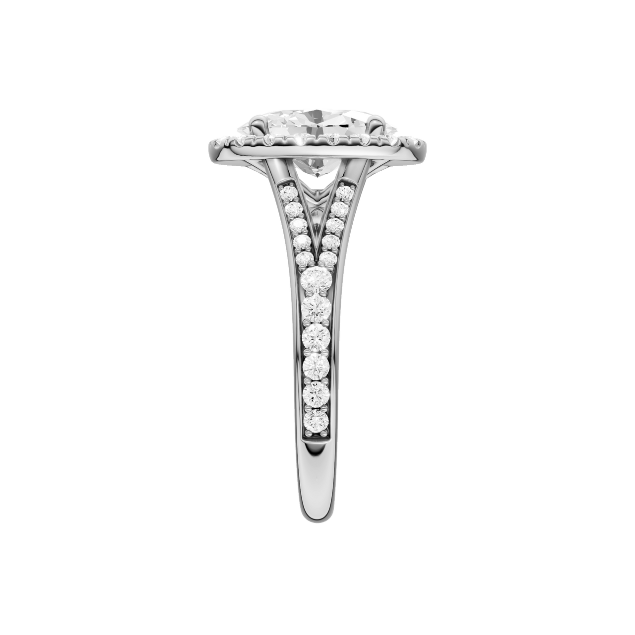 A side view of the Round cut diamond engagement ring in 14k white gold with a plain band and solitaire setting