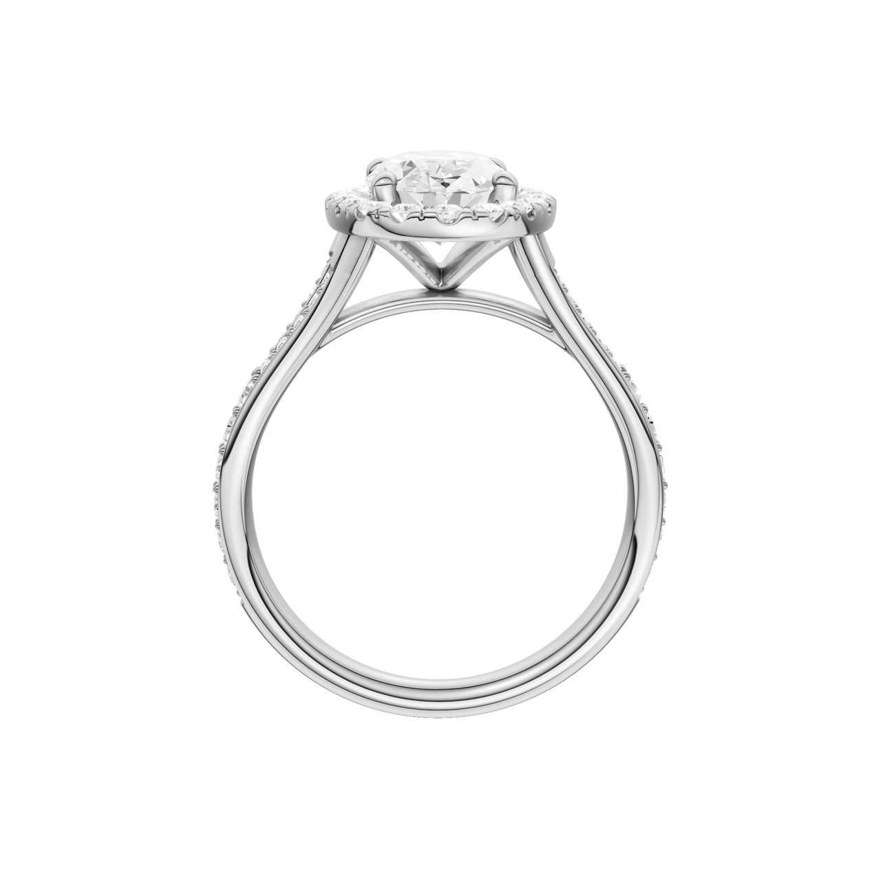 A profile view of the Round cut diamond engagement ring in platinum with a plain band and solitaire setting