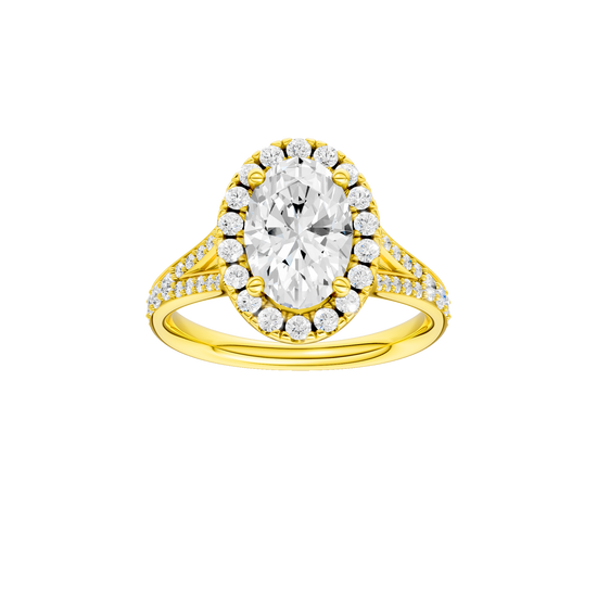 A front view of the Round cut diamond engagement ring in 14k yellow gold with a plain band and solitaire setting