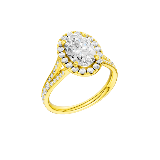 A three-quarter view of the Round cut diamond engagement ring in 14k yellow gold with a plain band and solitaire setting