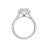 A profile view of the Radiant cut diamond engagement ring in platinum with a diamond channel band and split setting