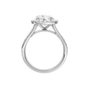 A profile view of the Round cut diamond engagement ring in platinum with a diamond channel band and split setting