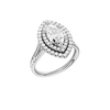 A  three-quarter view of the Marquise cut diamond engagement ring in platinum with a diamond channel band and split setting