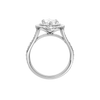 A profile view of the Marquise cut diamond engagement ring in 14k white gold with a diamond channel band and split setting