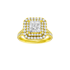 A front view of the Princess cut diamond engagement ring in 14k yellow gold with a channel band and cathedral setting