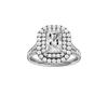 A front view of the Radiant cut diamond engagement ring in platinum with a channel band and cathedral setting