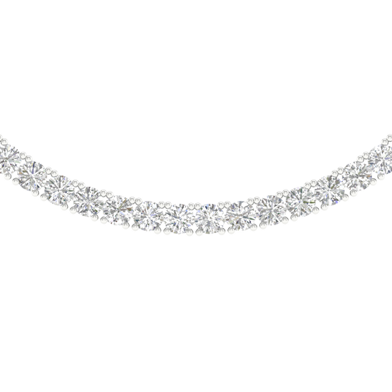 A close-up view of the 14K white gold F VS lab grown diamonds on the tennis necklace, showing their brilliant arrangement.