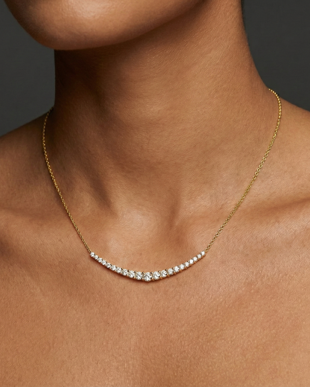 On figure image of Amorati Diamonds, Petite Graduated Diamond Curve Necklace, 1 total carat u-shape.