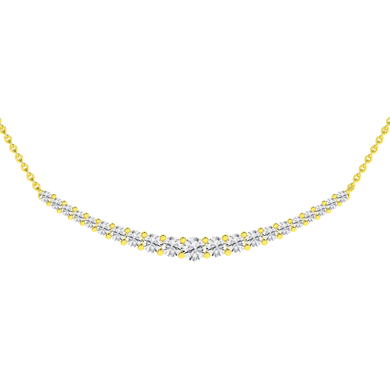 Amorati Diamonds, Petite Graduated Diamond Curve Necklace, 1 total carat, 14K yellow gold, u-shape close up image.