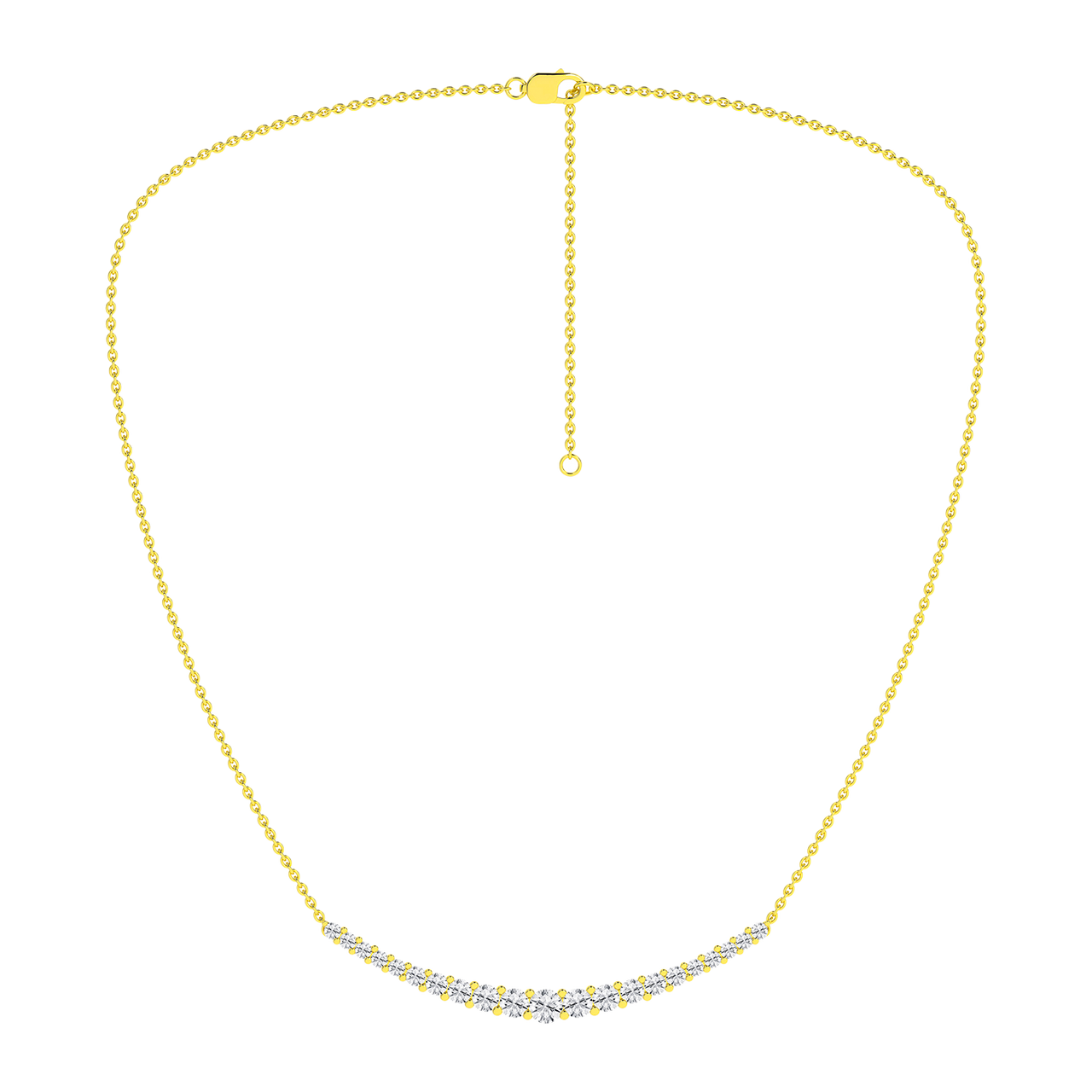 Amorati Diamonds, Petite Graduated Diamond Curve Necklace, 1 total carat, 14K yellow gold, u-shape necklace.