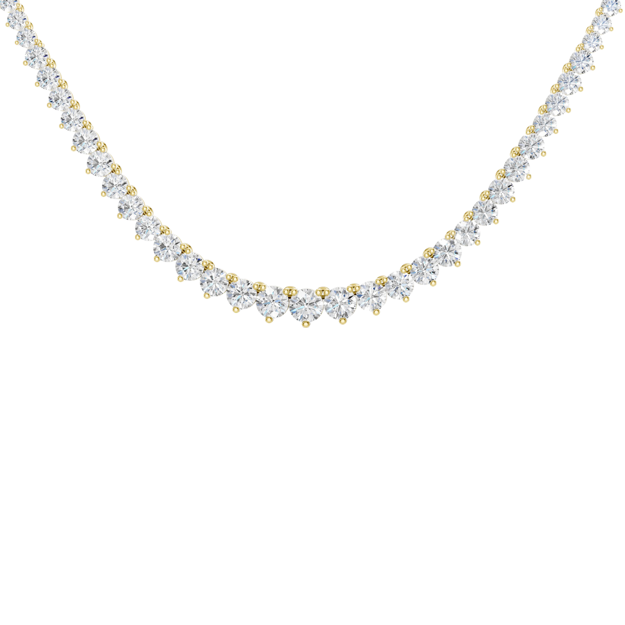 A close-up of the 14K yellow gold graduating diamond necklace (Daily Centerpoint), highlighting the elegant tennis necklace setting.