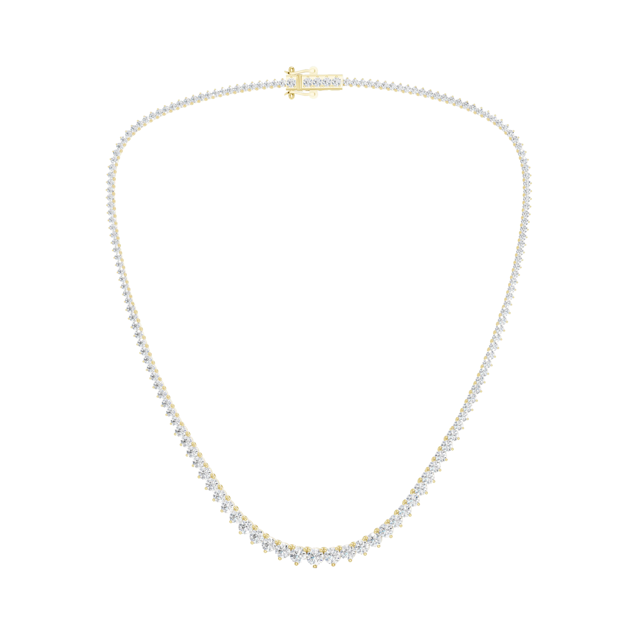 A full view of the 14K yellow gold diamond tennis necklace (Daily Centerpoint), showcasing the graduating chain.