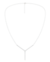 A full view of the thin 14K white gold chain with diamond bar pendant (Valletta Strand) for sophisticated layering.