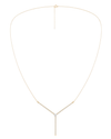 A full view of the thin 14K yellow gold chain with diamond bar pendant (Valletta Strand) for sophisticated layering.