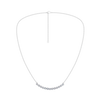 Front view of a white gold necklace featuring round white diamonds set along a gently curved design on a delicate chain.