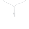 A close-up of the delicate 14K white gold diamond lariat Y necklace (Versailles Plunge) on a light background.