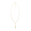 A full top-down view of the yellow gold diamond Y-necklace laid flat, showing its ability to elongate the neck.