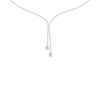 A close-up view of the 14K yellow gold Aurora Lariat necklace's drop, highlighting the two terminating brilliant diamonds.