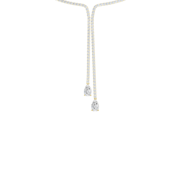 A close-up view of the cascading lab-grown diamonds and drop of the 14K white gold Manifest Cascade necklace.