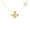 Front view of a yellow gold floral diamond necklace featuring a marquise-cut diamond flower pendant with matching diamond accents along a delicate yellow gold chain.