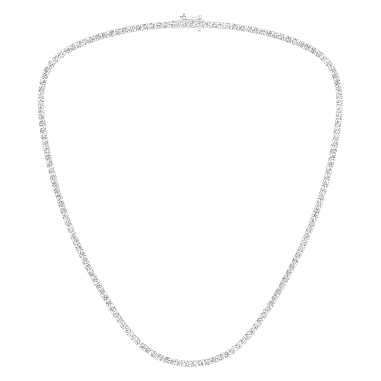 A full top-down view of The Daily Standard 14K white gold F VS diamond tennis necklace.