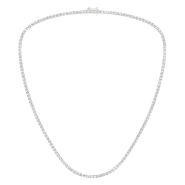 A full top-down view of The Daily Standard 14K white gold F VS diamond tennis necklace.