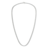 A full top-down view of a 14K white gold diamond necklace featuring long, brilliant baguette-cut stones.