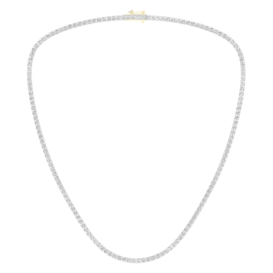 A full top-down view of The Daily Standard 14K yellow gold F VS diamond tennis necklace.