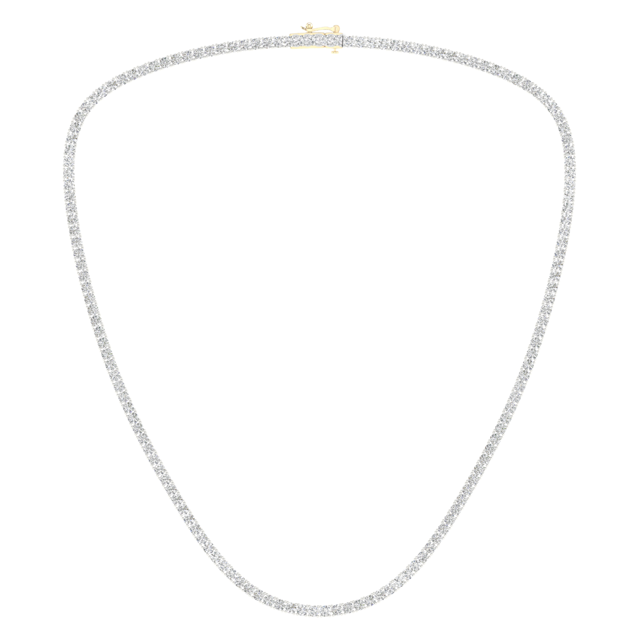 A full top-down view of The Daily Standard 14K yellow gold F VS diamond tennis necklace.