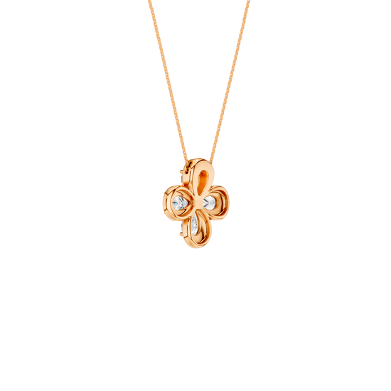 Back view of a rose gold floral diamond pendant necklace displaying polished metal backing and clean, modern construction.
