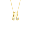 A high-polish 14k yellow gold initial pendant by Amorati featuring star and geometric insets with shimmering round-cut lab-grown diamonds. Amorati’s signature F O U R T E E N T H Collection