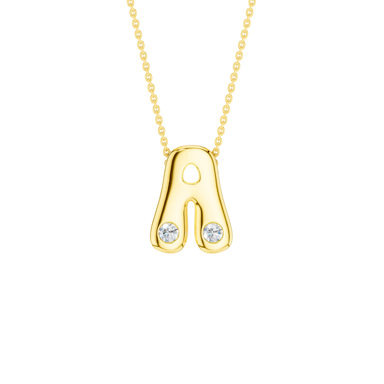 A high-polish 14k yellow gold initial pendant by Amorati featuring star and geometric insets with shimmering round-cut lab-grown diamonds. Amorati’s signature F O U R T E E N T H Collection