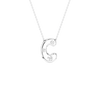 A silver initial necklace featuring the letter 'C' adorned with three small clear crystals, suspended from a delicate silver ball chain against a solid white background.