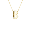Modern 14k yellow gold bubble letter B initial necklace studded with three brilliant round-cut flush-set white diamonds on a delicate cable chain.