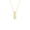 A product shot of a yellow gold necklace featuring a fine cable chain attached to the top edge of a smooth, bubble-font letter 'I' pendant. The polished gold 'I' is embellished with a single sparkling, flush-set round diamond positioned near the bottom of its vertical shape.