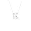 A silver initial necklace featuring the letter 'K' adorned with small clear gemstones, suspended from a delicate silver chain against a solid white background.