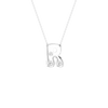 A rose gold initial necklace featuring the letter 'R' adorned with three small clear round-cut gemstones, suspended from a delicate matching chain against a solid white background.