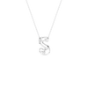 A silver initial necklace featuring the letter 'S' adorned with small clear stones, suspended from a delicate silver ball chain against a solid white background.