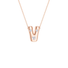 A rose gold initial pendant necklace featuring the letter 'V' adorned with three clear round-cut gemstones, suspended from a delicate rose gold cable chain against a solid white background.