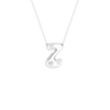 A silver initial necklace featuring the letter 'Z' adorned with small clear crystals, suspended from a delicate silver ball chain against a solid white background.