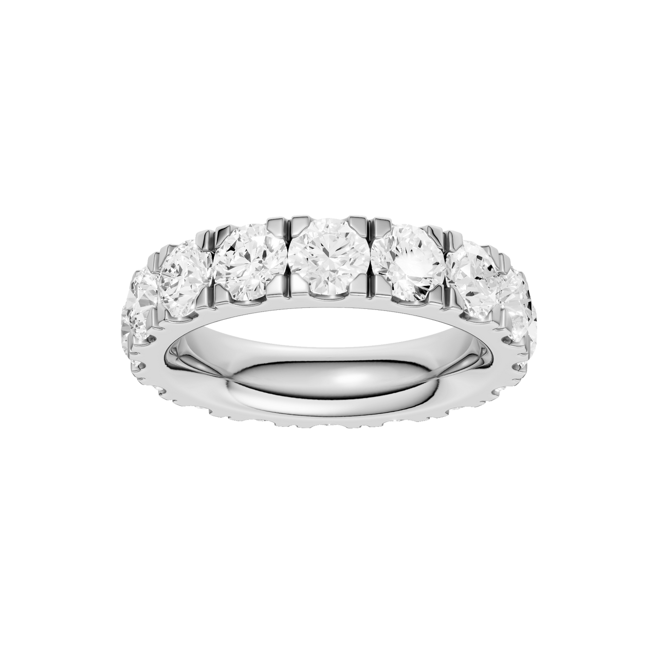 A breathtaking 14k white gold full eternity ring showcasing 4.0 carats of premium round-cut lab-grown diamonds for a seamless ribbon of light.