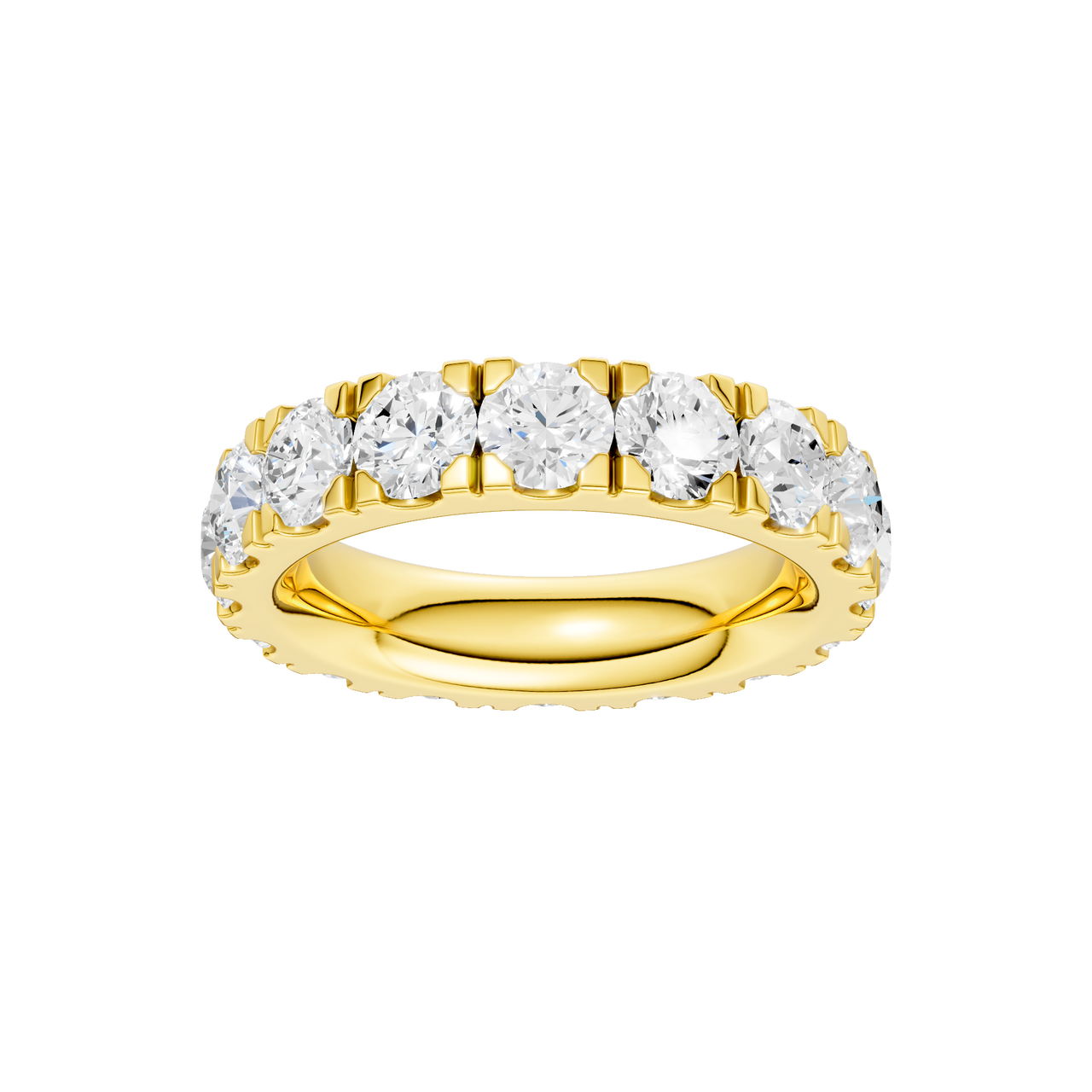 A magnificent 14k yellow gold eternity band featuring a continuous circle of 4.0 total carats of brilliant round-cut lab-grown diamonds