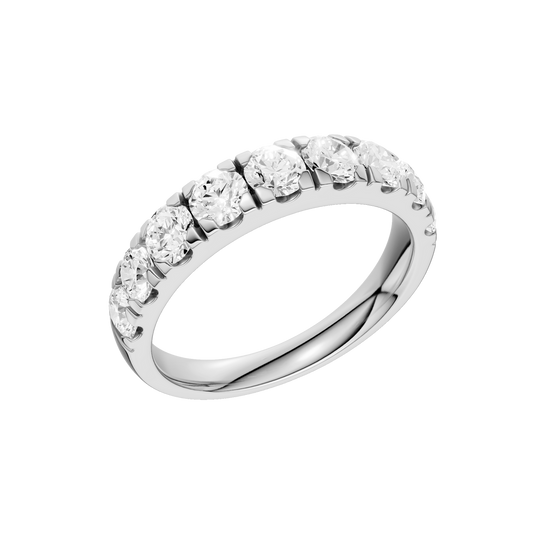 A modern 14k white gold channel-set ring showcasing a continuous row of premium round-cut lab-grown diamonds.