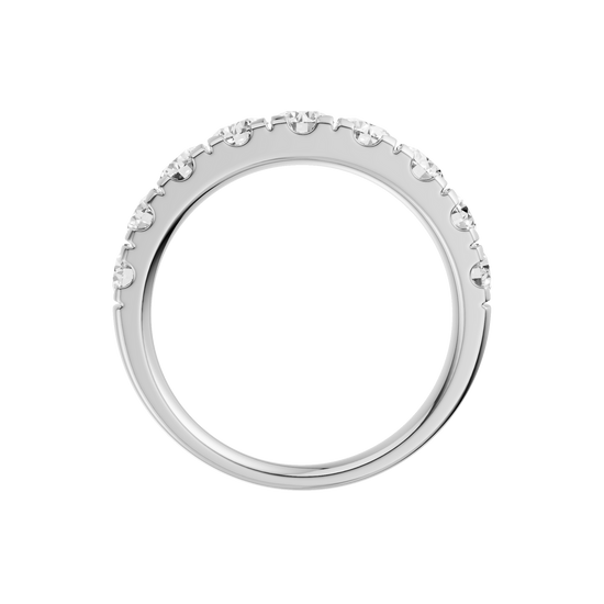 A modern 14k white gold channel-set ring showcasing a continuous row of premium round-cut lab-grown diamonds.