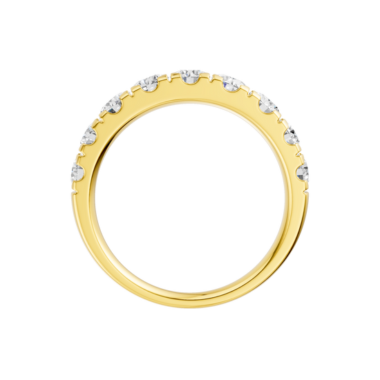 A sleek 14k yellow gold wedding band featuring 1.5 total carats of round-cut lab-grown diamonds in a secure channel-set 2/3 eternity style.
